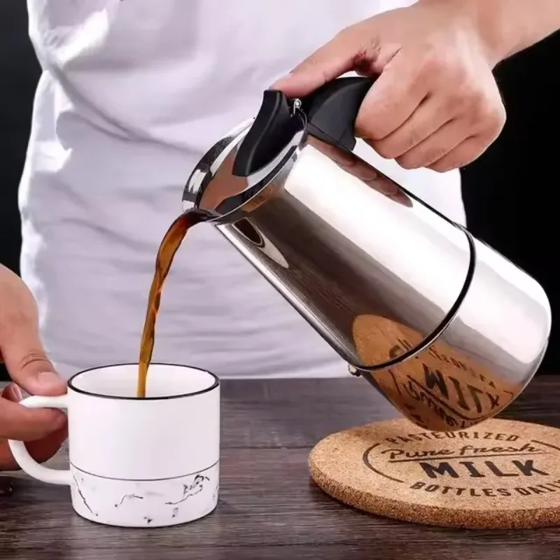 Home Office Moka - イタリア製ステンレススチールモカコーヒーポット エスプレッソ用 2/4/6/9/12カップ、家庭用およびオフィス用、すべてのガス誘導調理器で使用可能