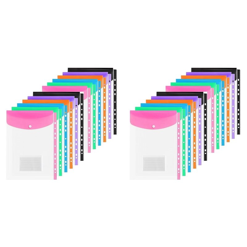 Home Office Travel Document - ABRI-A4 プラスチック製財布、学校、オフィス、家庭、旅行用のボタン付き拡張可能なドキュメントファイル 24 パック