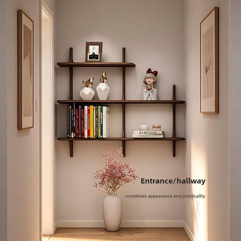Bookcase Wood Shelf - 無垢材壁掛け棚シンプルなはしご型本棚大容量収納ラックリビングルームの家の装飾ディスプレイオーガナイザー
