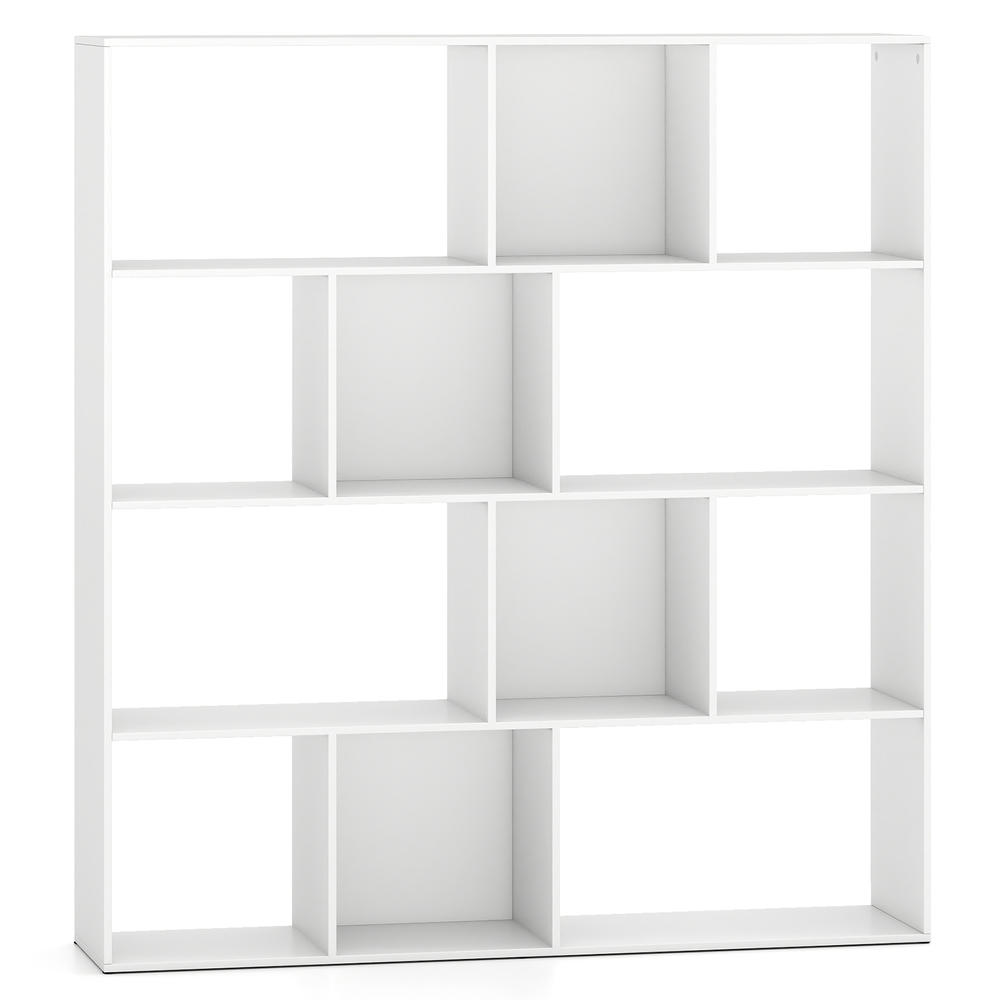 Bookcase Wood Shelf - オープンシェルフ本棚、モダンな収納コンパートメント付きブックシェルフ、ホワイト