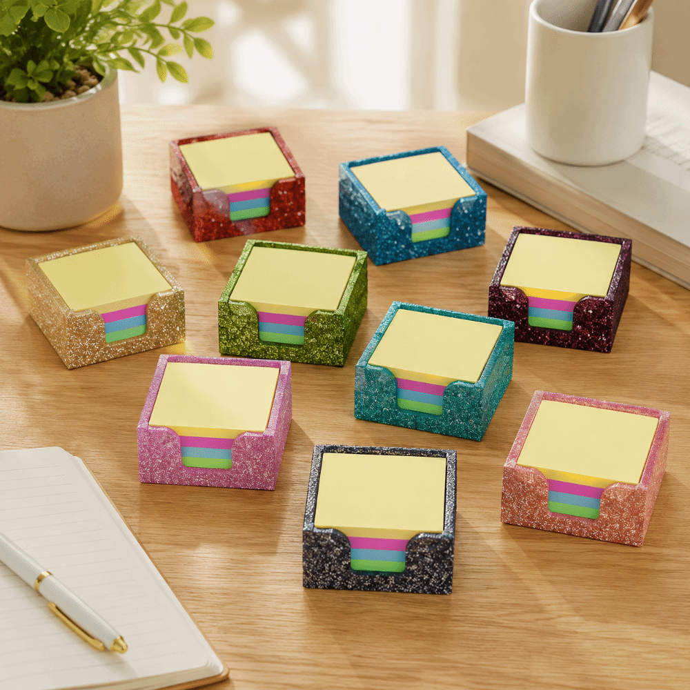 Sticky Note Dispenser - グリッターアクリル付箋ホルダー省スペース3.9x3.9インチメモパッドディスペンサー滑り止め幅広い用途メモ帳トレイデスクトップ用品