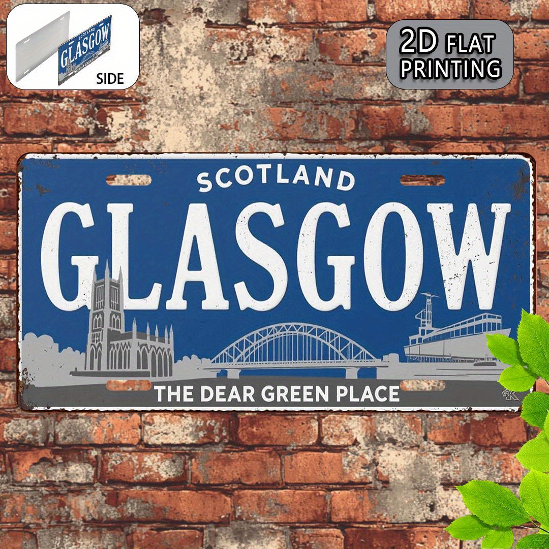 Home Office In Glasgow - グラスゴー スコットランド シティスカイライン ブリキ看板 - ヴィンテージ耐久性のある金属製飾り板