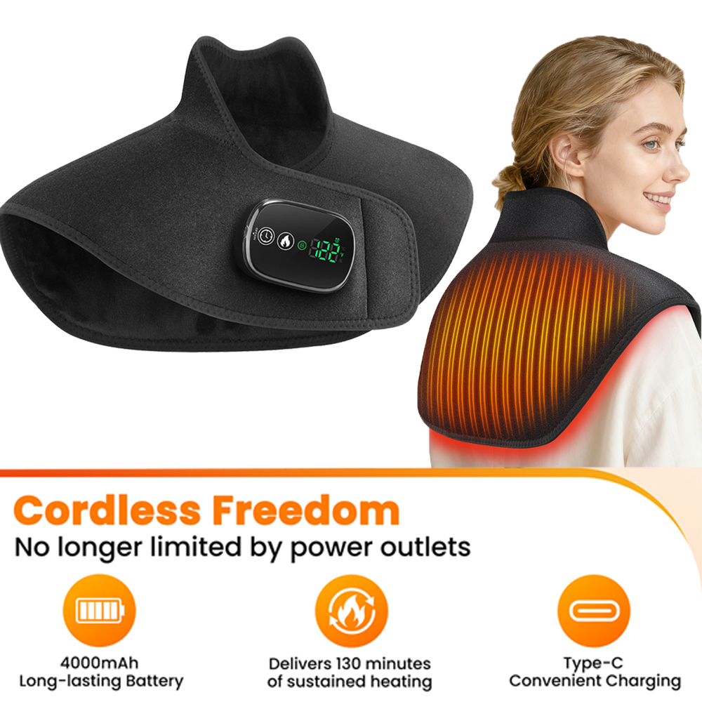 Anti Fatigue Mat - コードレス電気加熱肩首パッド 5段階の熱レベル 温湿布 首部充電式温めショール オフィスや家庭用