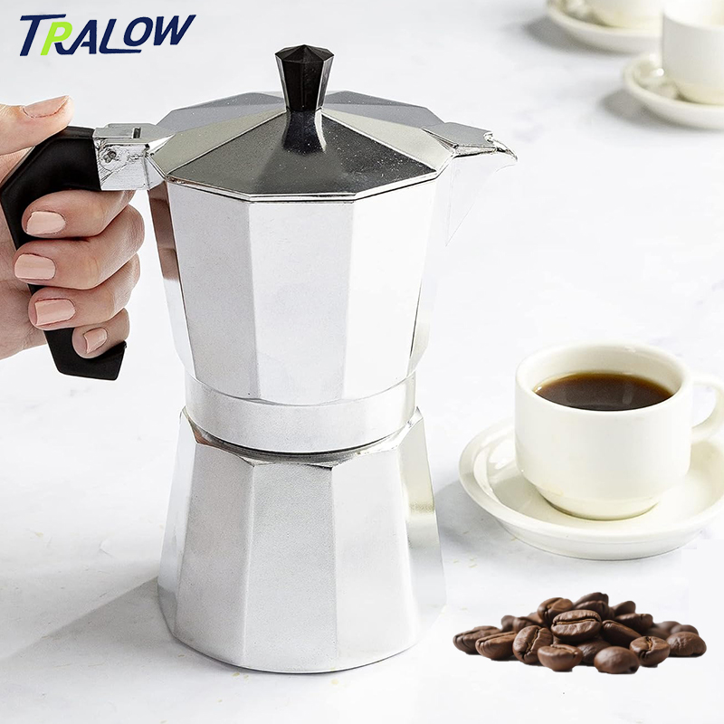 Home Office Moka - TRALOW イタリア製ストーブトップエスプレッソメーカー、シルバーアルミニウム八角形モカポットコーヒーパーコレーター、家庭、オフィス、屋外での淹れ物に最適