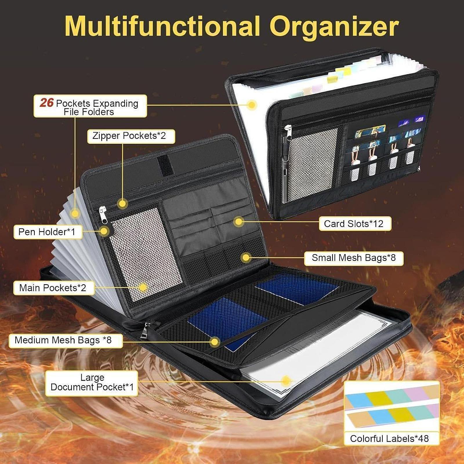 Home Office Travel Document - ファイルオーガナイザー 学校事務用品 13ポケット 26スロット整理 マルチポケットホルダー付き 家庭用旅行書類レター用