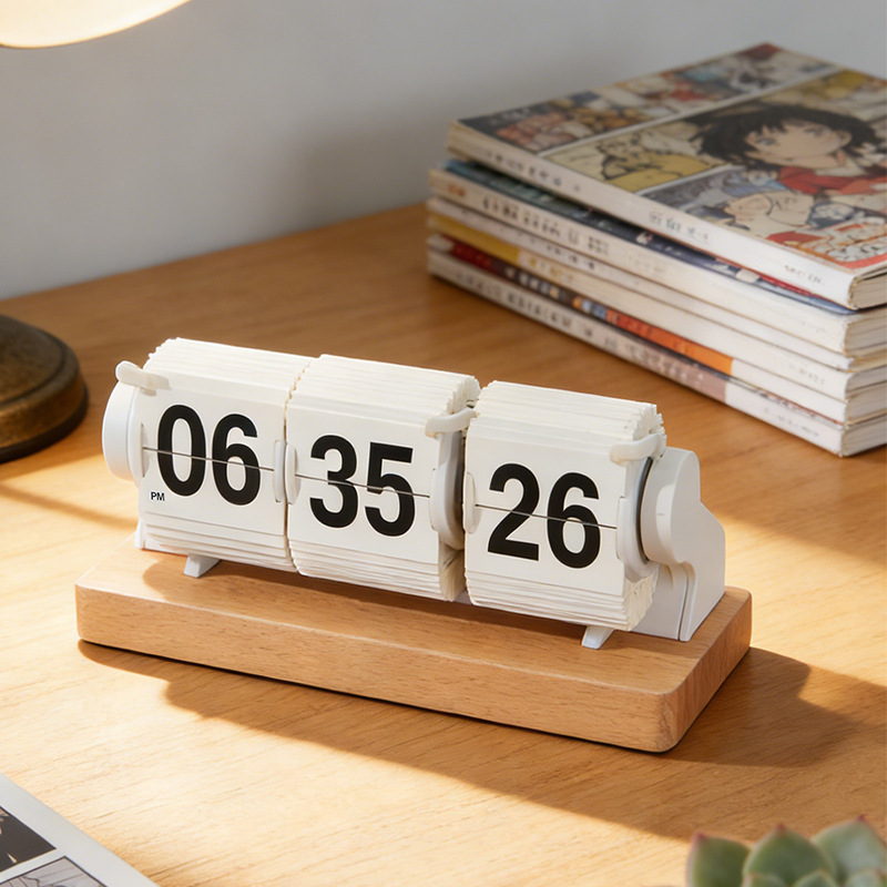 ヴィンテージ木製卓上時計 3ページフリップタイマー 秒針付き - Home Office Desks のレビューと価格