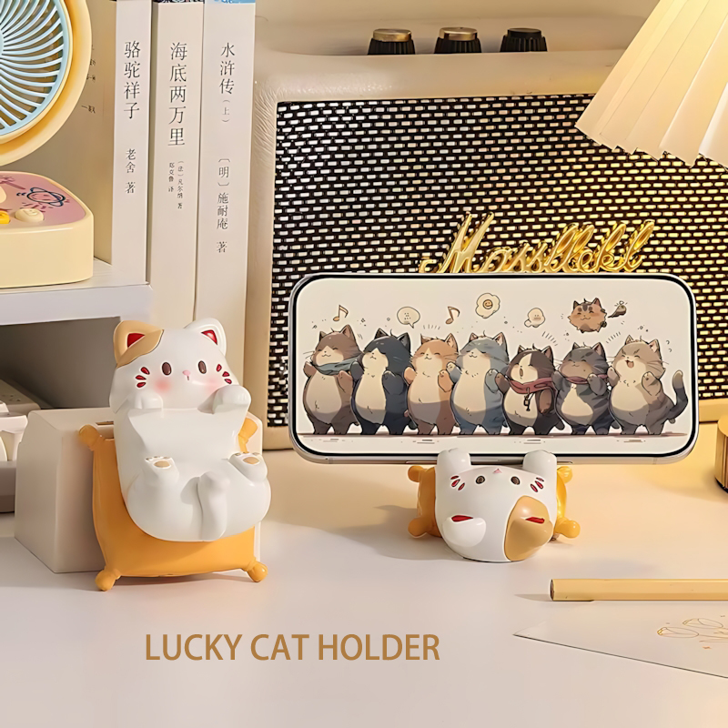 かわいい漫画の猫のデスクトップオーナメント、電話スタンド、ク - Home Office Desks のレビューと価格