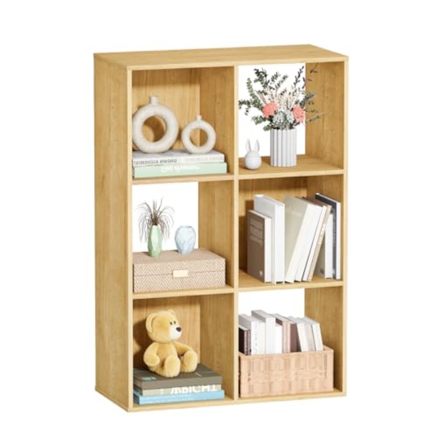 6キューブ収納オーガナイザー、背板付きオープンブックシェルフ - Bookcase Wood Shelf のレビューと価格