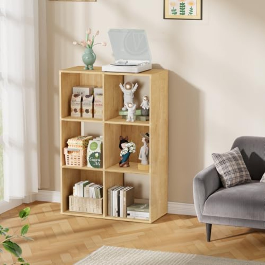 6キューブ収納オーガナイザー、背板付きオープンブックシェルフ - Bookcase Wood Shelf のレビューと価格