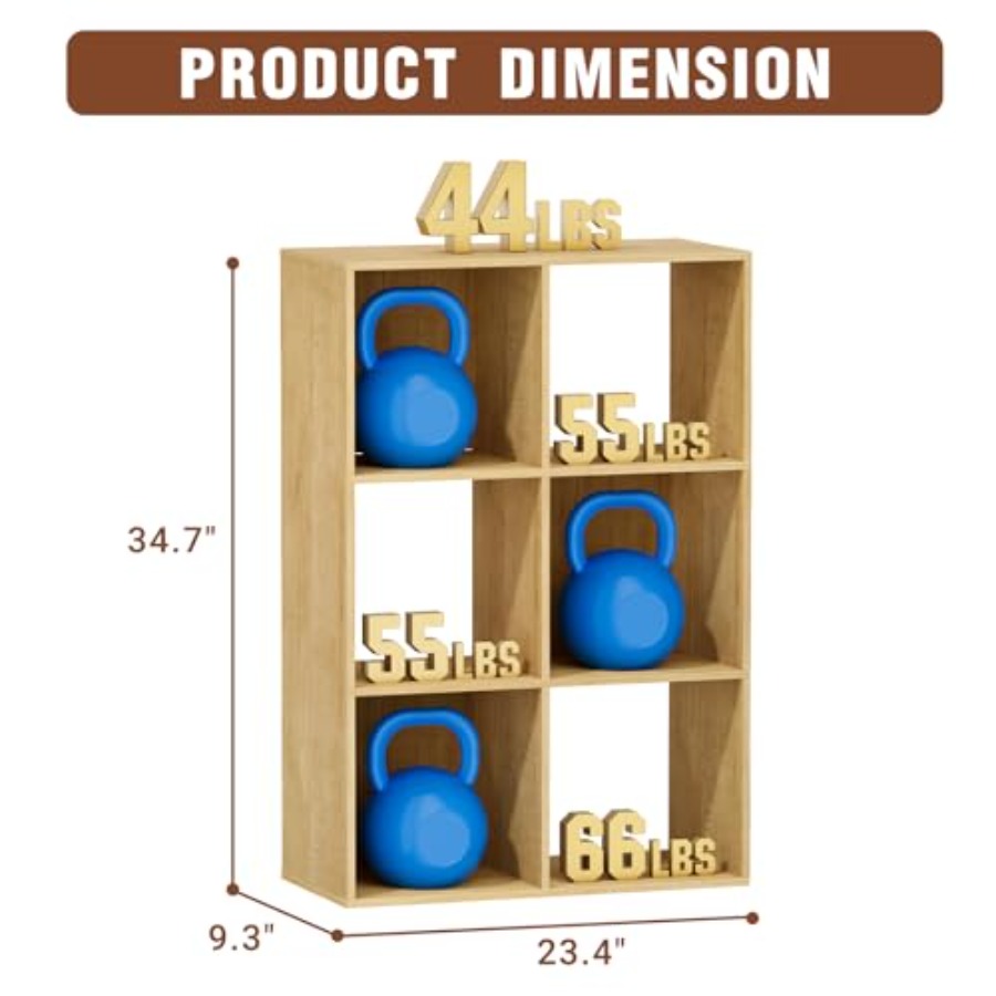 6キューブ収納オーガナイザー、背板付きオープンブックシェルフ - Bookcase Wood Shelf のレビューと価格