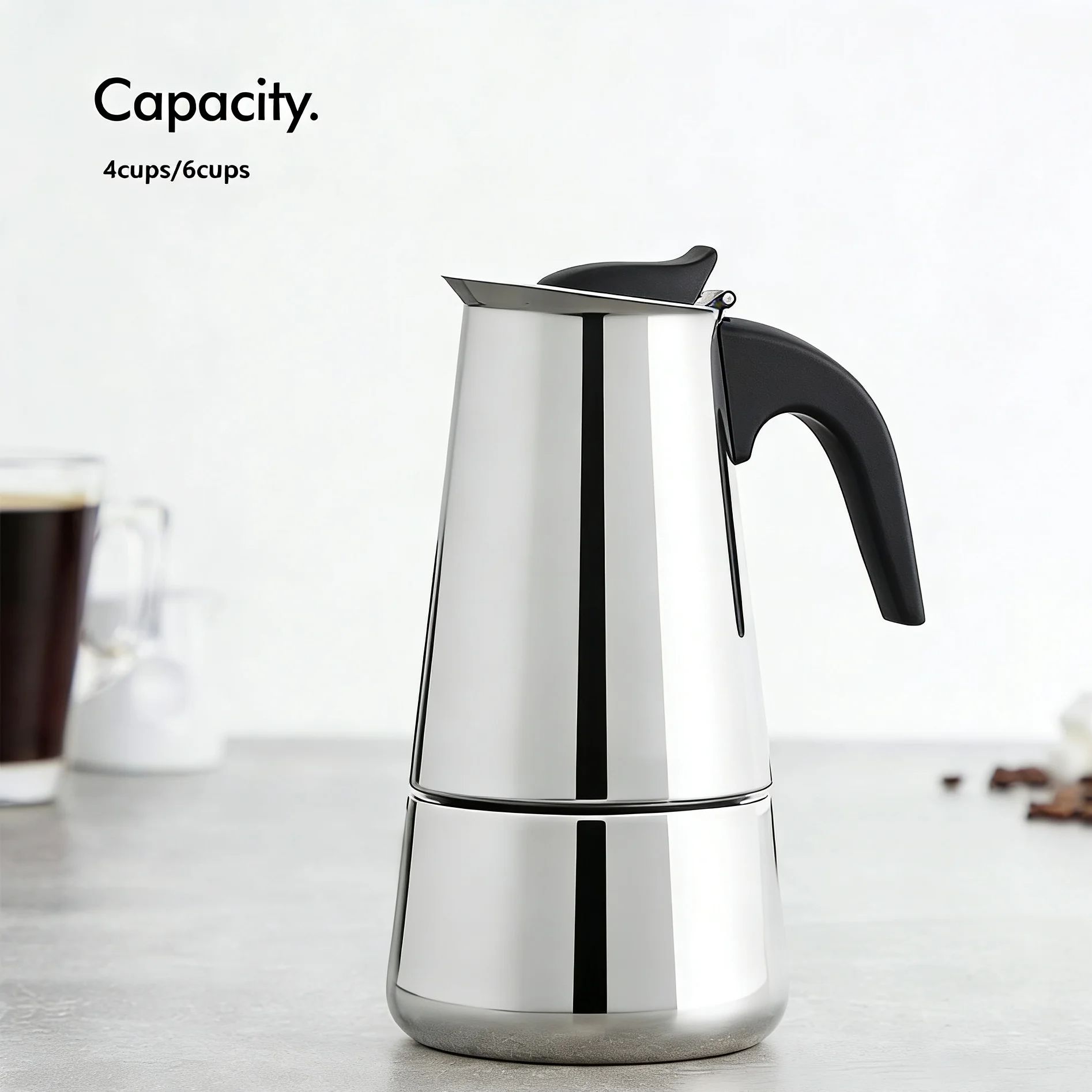 4/6 ステンレス製モカポット、マットブラック、北欧スタイル - Home Office Moka のレビューと価格