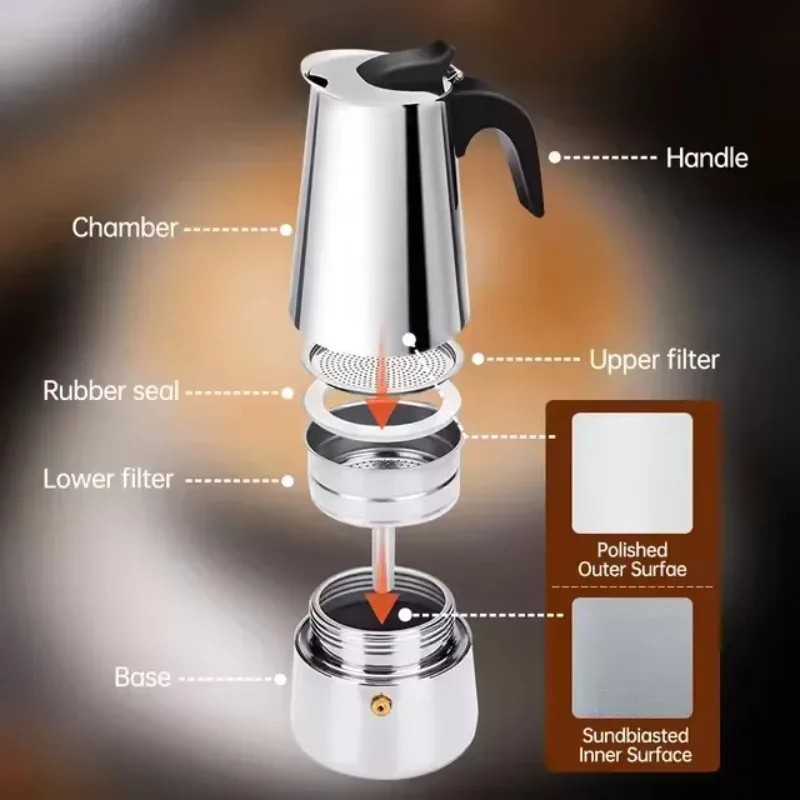 イタリア製ステンレススチールモカコーヒーポット エスプレッソ - Home Office Moka のレビューと価格