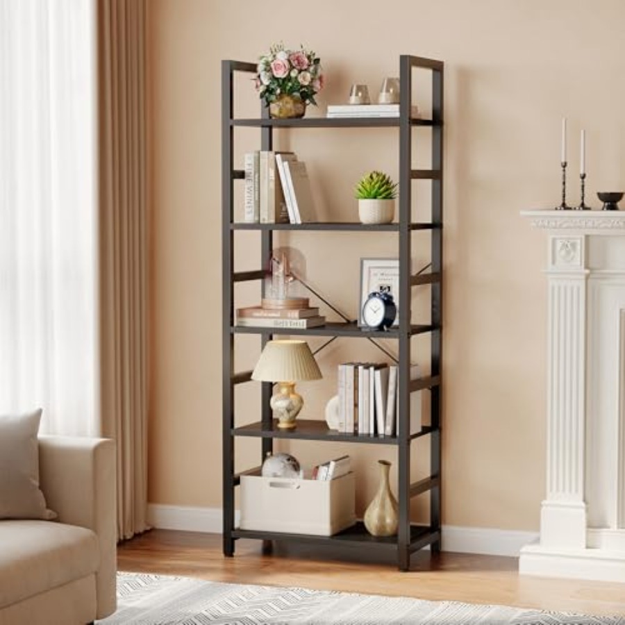 5段本棚、モダンな背の高い本棚、リビングルーム、寝室、ホーム - Bookcase Wood Shelf のレビューと価格
