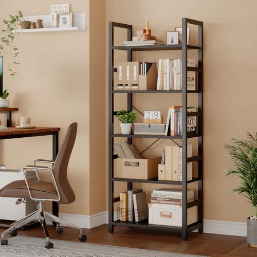 5段本棚、モダンな背の高い本棚、リビングルーム、寝室、ホーム - Bookcase Wood Shelf のレビューと価格