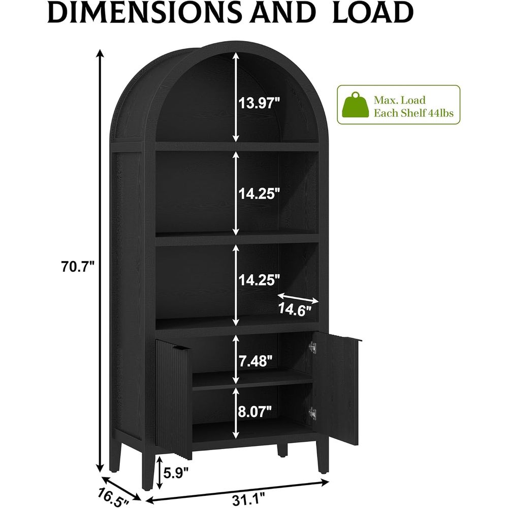 Yusong 71インチ高アーチ型本棚、5段アーチ型ブックシ - Bookcase Wood Shelf のレビューと価格
