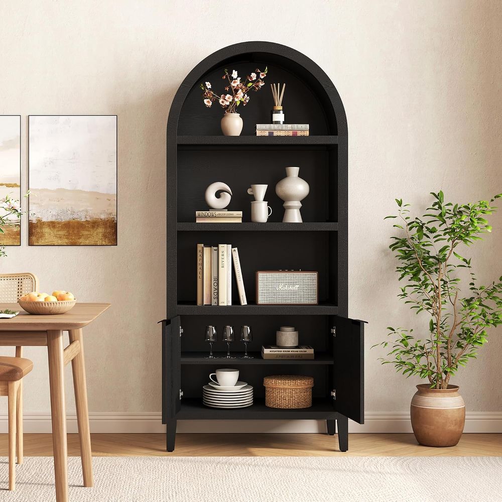 Yusong 71インチ高アーチ型本棚、5段アーチ型ブックシ - Bookcase Wood Shelf のレビューと価格