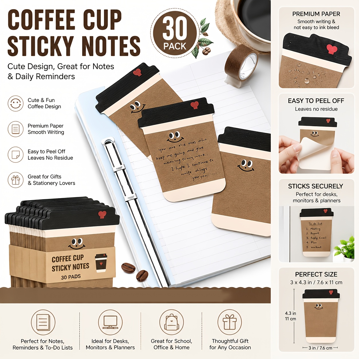 面白いコーヒーパターン付箋パッドコーヒーカップデザイン自己粘 - Sticky Note Dispenser のレビューと価格