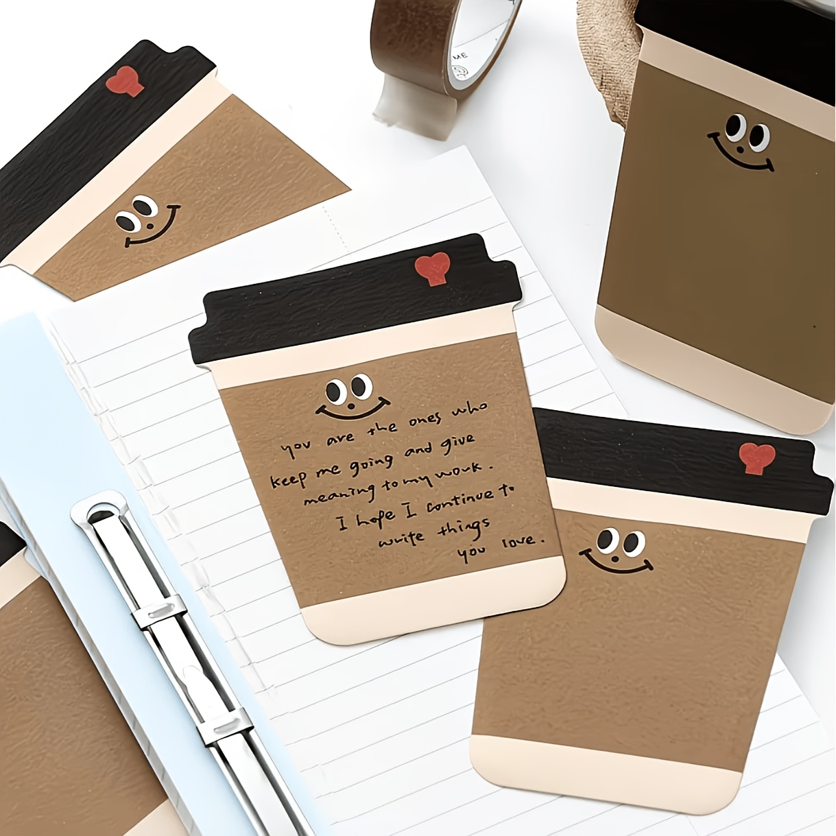 面白いコーヒーパターン付箋パッドコーヒーカップデザイン自己粘 - Sticky Note Dispenser のレビューと価格