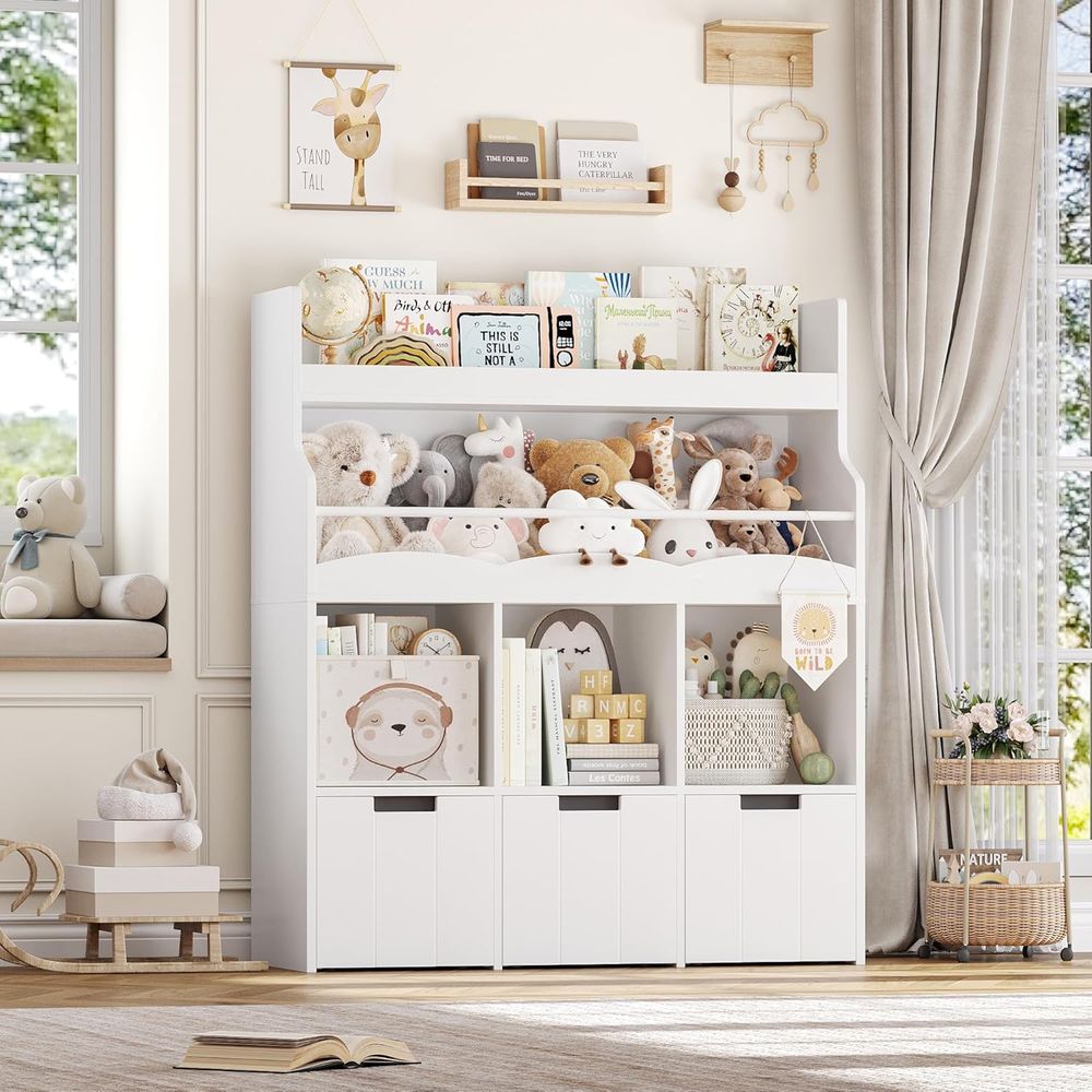 子供用おもちゃ収納オーガナイザー（本棚付き）、多機能本棚（3 - Bookcase Wood Shelf のレビューと価格