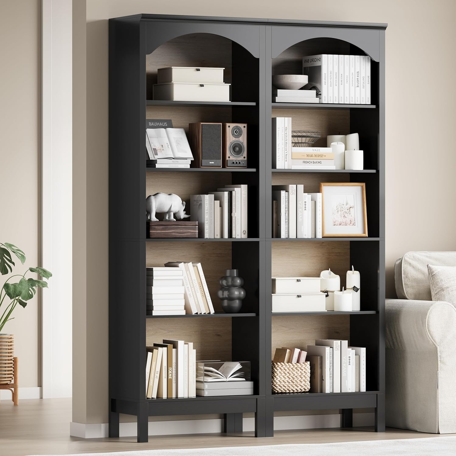 アーチ型の本棚、5段オープン棚、高さ71インチの木製本棚、調 - Bookcase Wood Shelf のレビューと価格