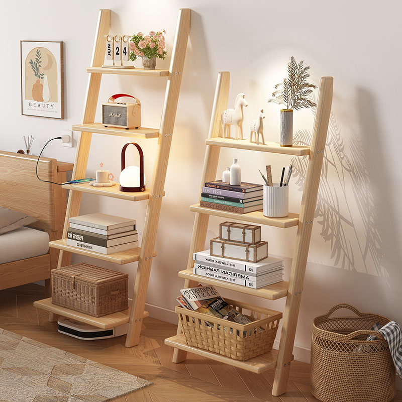 ‌ 無垢材の壁棚、クリエイティブなはしご本棚、頑丈な床収納ラ - Bookcase Wood Shelf のレビューと価格