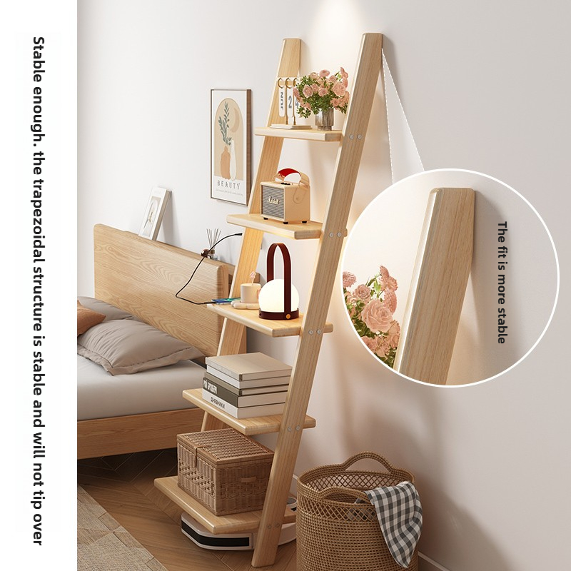 ‌ 無垢材の壁棚、クリエイティブなはしご本棚、頑丈な床収納ラ - Bookcase Wood Shelf のレビューと価格